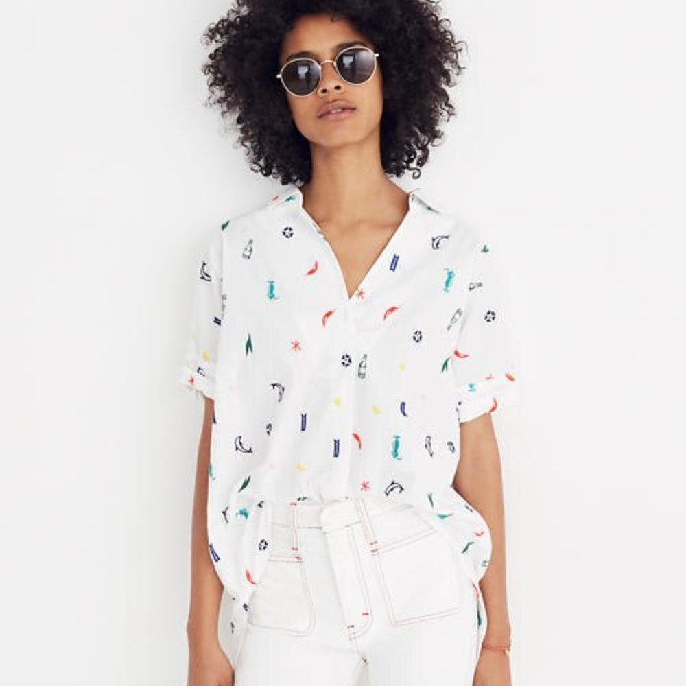Madewell Summer Embroidered Courier Button-Back